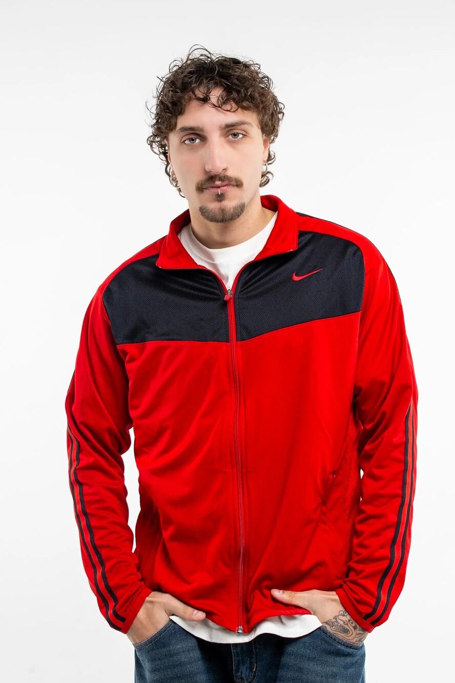 Nike Men's S Red Black Full Zip Track Jacket Athletic Athleisure Vintage K2-5